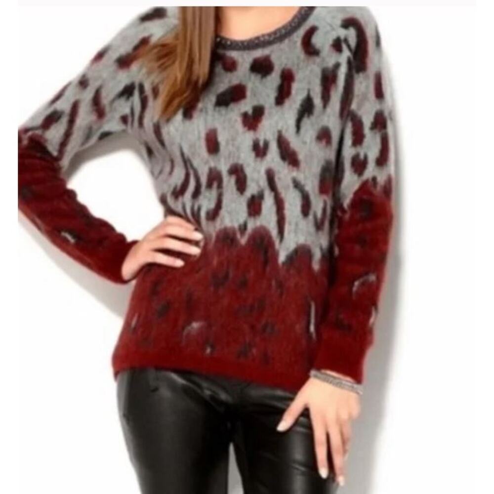 Maison Scotch Biker Sweater Jumper Mohair Embellished Animal Print Sz 3 Large